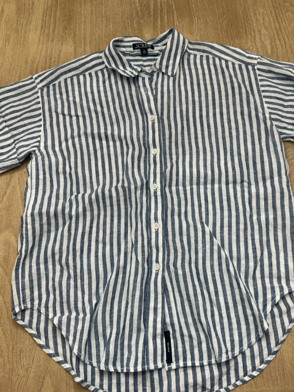 J.Crew Blue & White Striped Short Sleeve Linen Button-Down Shirt – Relaxed Fit